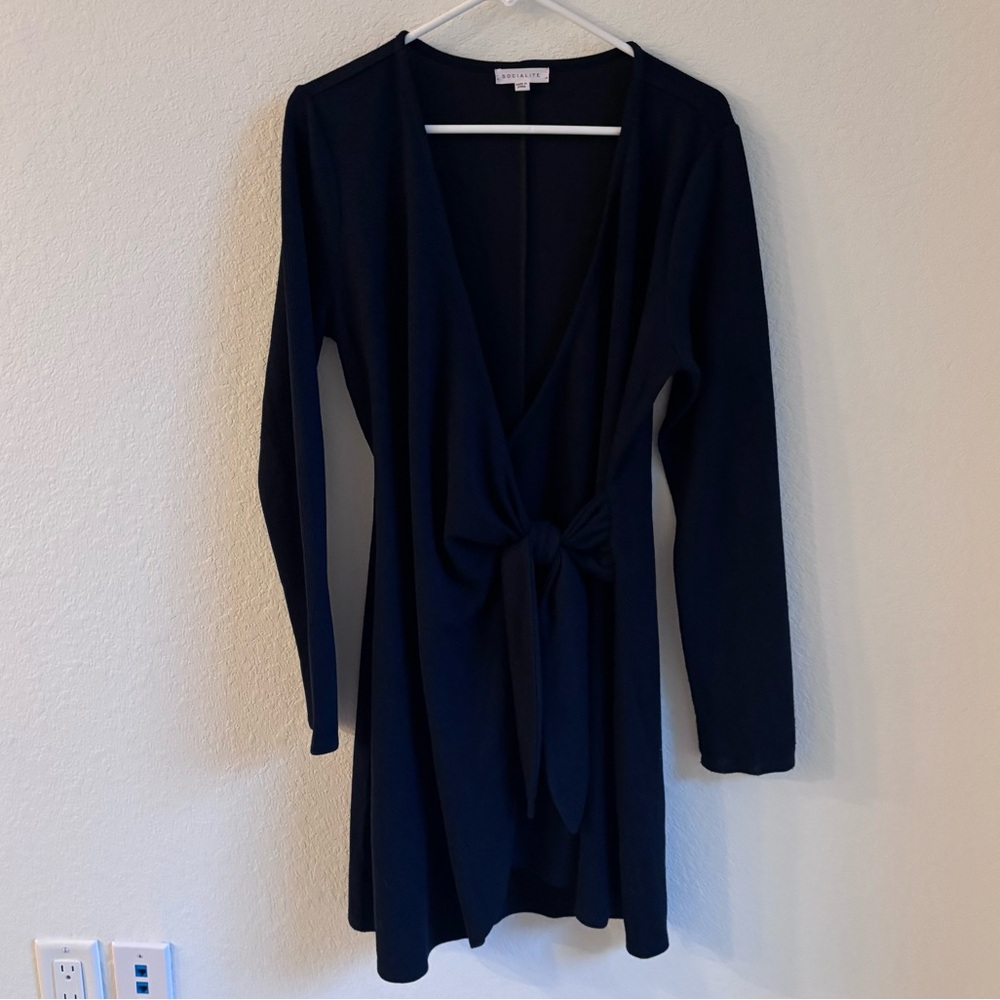 Socialite Knit Wrap Dress Navy Blue Size Large